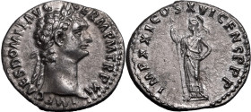 Roman Empire Domitian AD 92 Silver Denarius About Extremely Fine
