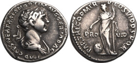 Roman Empire Trajan AD 116-117 Silver Denarius About Good Very Fine; exhibiting a wonderful, shimmering old cabinet tone