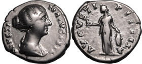 Roman Empire Faustina II (daughter of Antoninus Pius) AD 154-157 Silver Denarius About Good Very Fine; bright metal