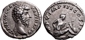 Roman Empire Lucius Verus AD 165 Silver Denarius About Extremely Fine; underlying lustre