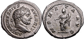Roman Empire Caracalla AD 210-213 Silver Denarius Extremely Fine; minor flan crack