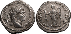 Roman Empire Caracalla AD 215 Silver Denarius Extremely Fine