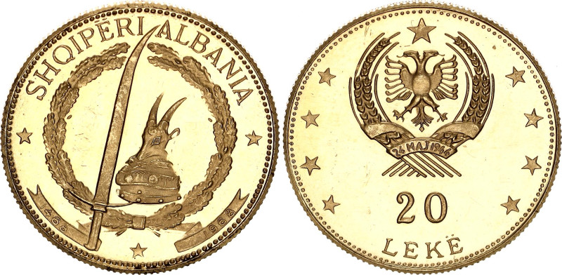 Albania 20 Leke 1968

KM# 51.2, N# 33927; Gold (.900) 3.95 g., Proof; 500th An...