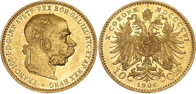 Austria 10 Corona 1906 MDCCCCVI

KM# 2805, Fr# 506, N# 33244; Gold (.900) 3.37...