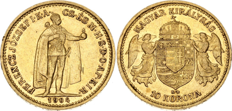 Hungary 10 Korona 1904 KB

KM# 485, ÉH# 1491, N# 10813; Gold (.900) 3.38 g; Fr...