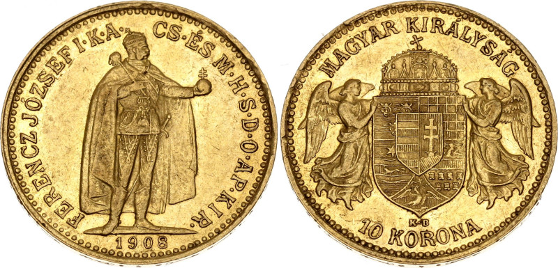 Hungary 10 Korona 1908 KB

KM# 485, N# 10813; Gold (.900) 3.37 g; Franz Joseph...