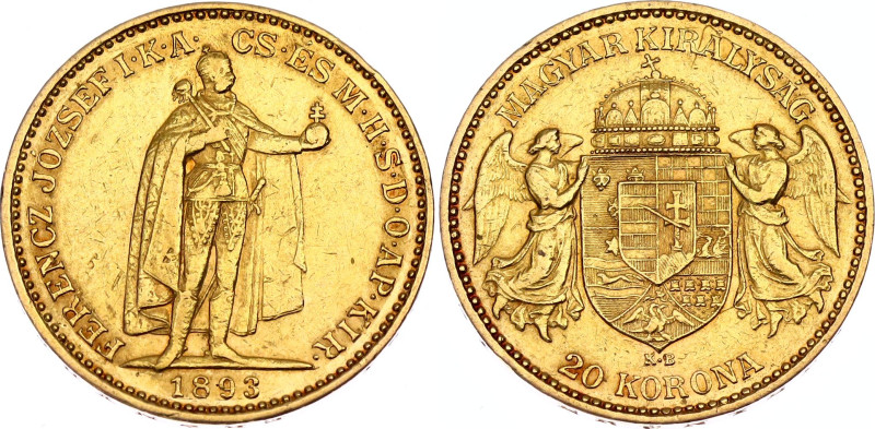 Hungary 20 Korona 1893 KB

KM# 486, ÉH# 1489, H# 2198, Adamo# K9, N# 33163; Go...