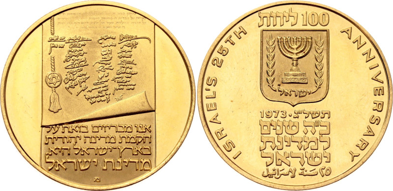 Israel 100 Lirot 1973 JE 5733

KM# 73, N# 51456; Gold (.900) 13.50 g., Proof; ...