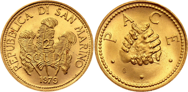 San Marino 2 Scudi 1979 IPZS

KM# 100, N# 94753; Gold (.917) 6.00 g.; Peace; R...