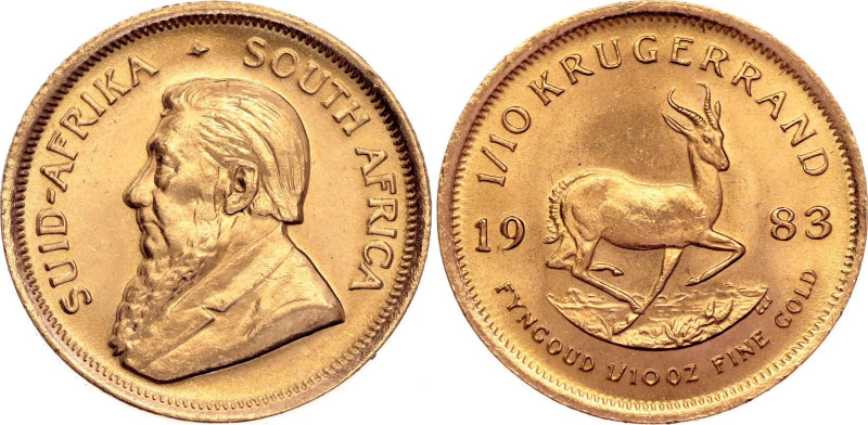 South Africa 1/10 Krugerrand 1983

KM# 105, N# 17854; Gold (.917) 3.39 g.; UNC...