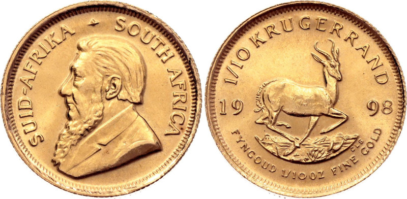 South Africa 1/10 Krugerrand 1998

KM# 105, N# 17854; Gold (.917) 3.39 g.; Min...