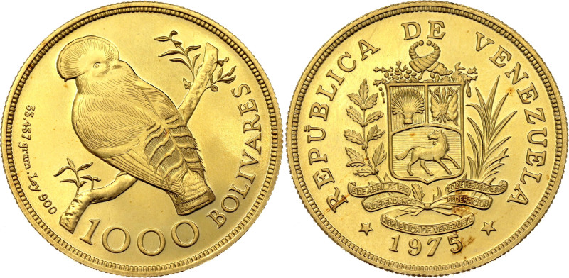 Venezuela 1000 Bolivares 1975

Y# 48.1, N# 59793; Feathered wings; Gold (.900)...