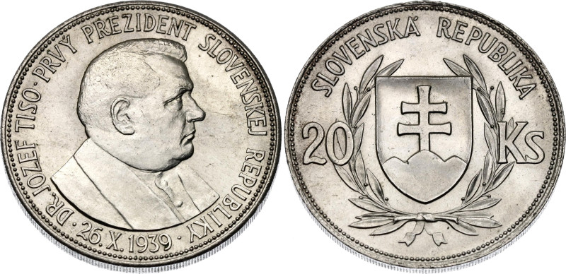 Slovakia 20 Korun 1939

KM# 3, Schön# 8, N# 14335; Silver; The first president...