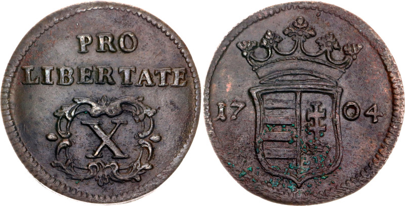 Hungary 10 Poltura 1704

KM# 264.1, N# 34653; Copper; Francis II Rákóczi; XF+...