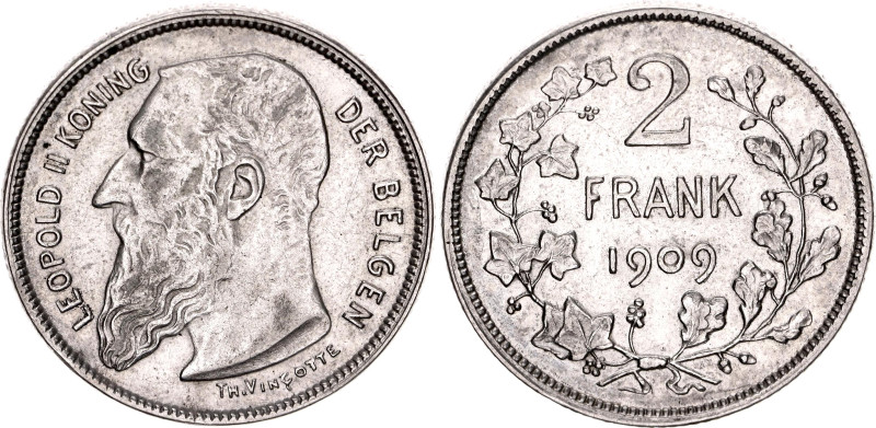 Belgium 2 Francs 1909

KM# 59.1, N# 279; Silver; Leopold II; Brussels Mint; Du...