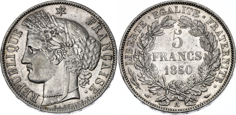 France 5 Francs 1850 A

KM# 761.1, N# 1181; Silver; Paris Mint; XF+