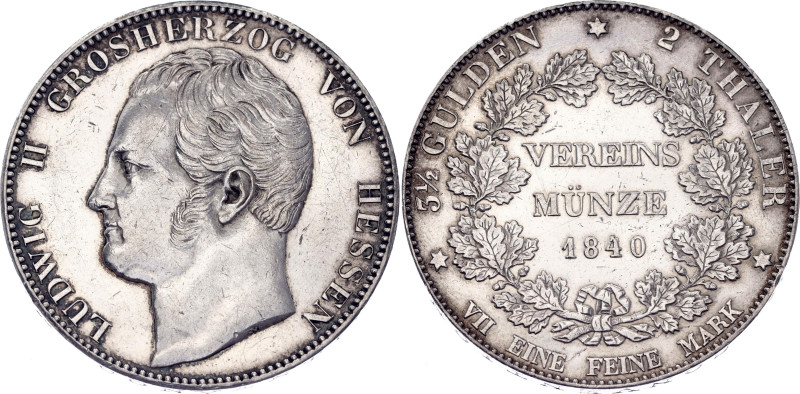 German States Hesse-Darmstadt 2 Taler / 3-1/2 Gulden 1840

KM# 310, Dav. 702, ...