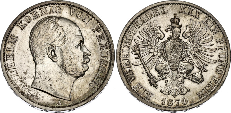 German States Prussia 1 Vereinsthaler 1870 A

KM# 494, Dav. 782, N# 10258; Sil...