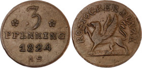 German States Rostock 3 Pfenning 1824 AS