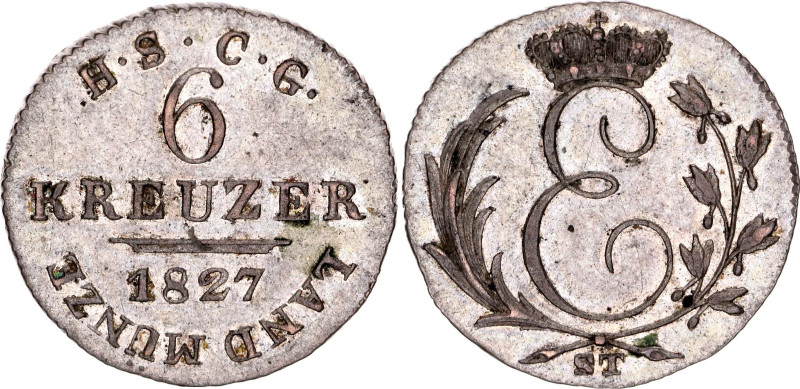 German States Saxe-Coburg-Gotha 6 Kreuzer 1827 ST

KM# 11, C# 92, N# 19532; Si...