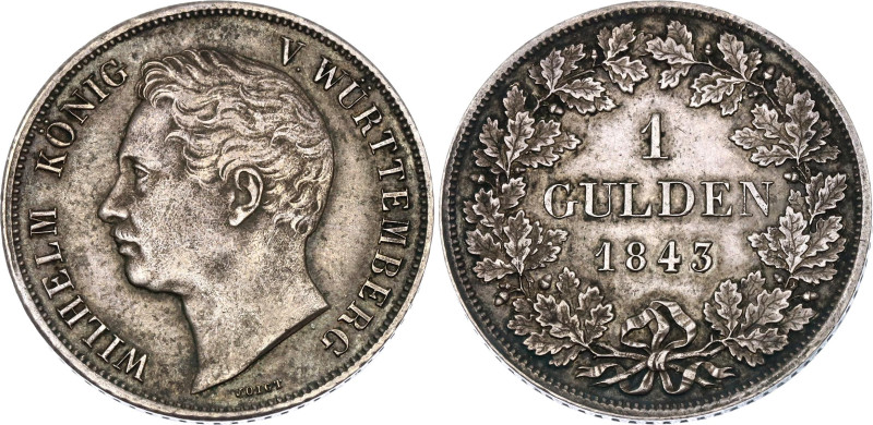 German States Wurttemberg 1 Gulden 1843

KM# 574, AKS# 85, N# 26799; Silver; W...