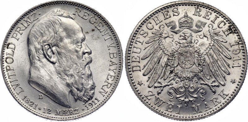 Germany - Empire Bavaria 2 Mark 1911 D

KM# 997, N# 20687; Silver; Otto; 90th ...
