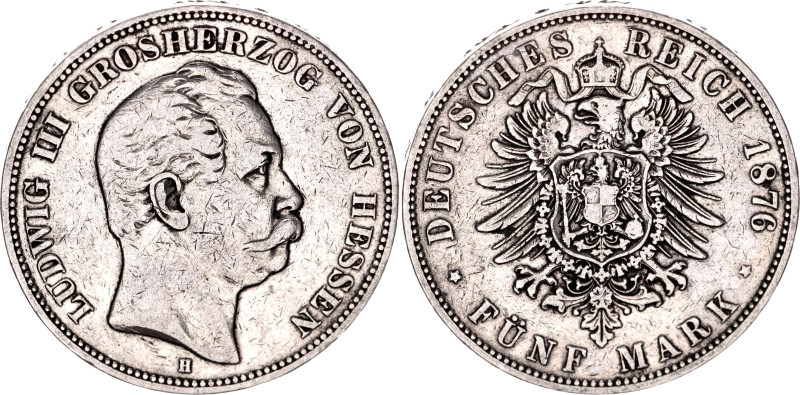Germany - Empire Hesse-Darmstadt 5 Mark 1876 H

KM# 353, N# 26555; Silver; Lud...