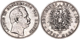 Germany - Empire Hesse-Darmstadt 5 Mark 1876 H