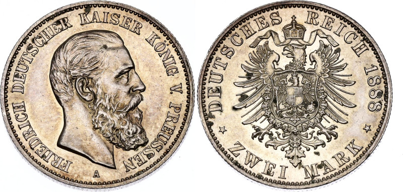 Germany - Empire Prussia 2 Mark 1888 A

KM# 510, J. 98, N# 21786; Silver; Frie...