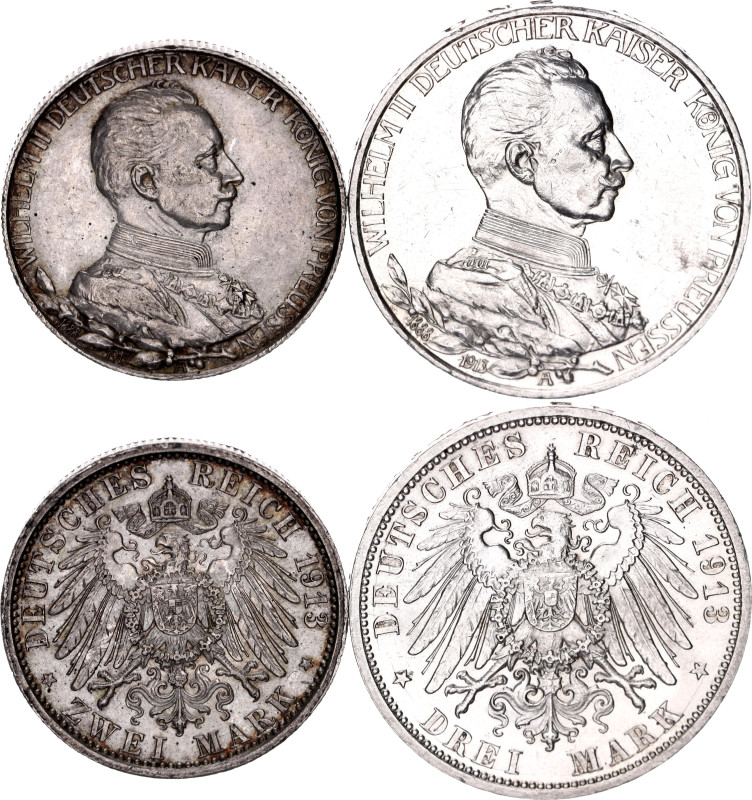 Germany - Empire Prussia 2 - 3 Mark 1913 A

KM# 533, 535; Silver; Wilhelm II; ...