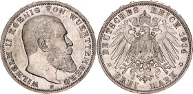 Germany - Empire Wurttemberg 3 Mark 1914 F