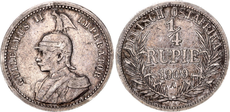 German East Africa 1/4 Rupie 1909 A

KM# 8, N# 16500; Silver; Wilhelm II; Berl...