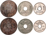 German East Africa 5 - 10 - 20 Heller 1909 - 1916 J & T
