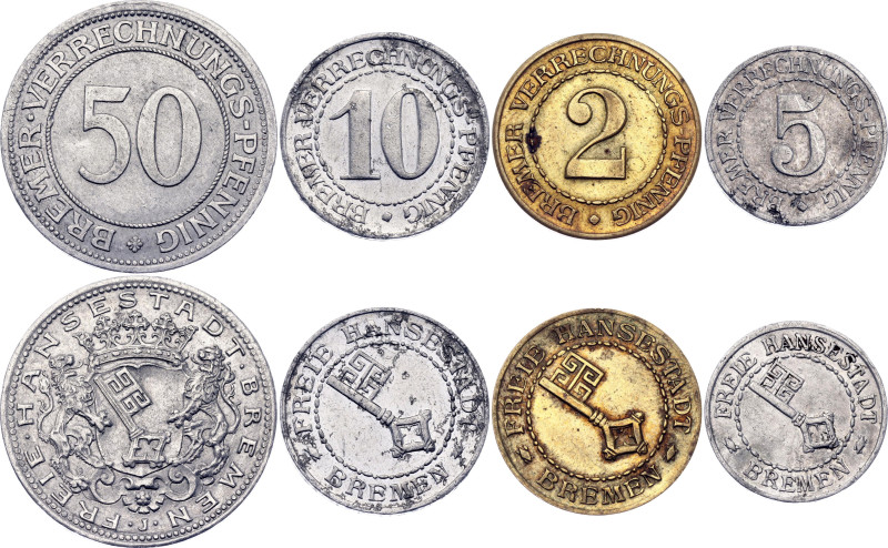 Germany - Weimar Republic Bremen 2 - 5 - 10 - 50 Pfenig 1920 (ND) Notgeld

Bro...