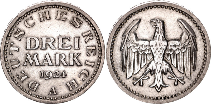 Germany - Weimar Republic 3 Mark 1924 A

KM# 43, AKS# 30, J. 312, N# 15886; Si...