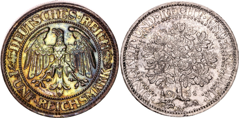 Germany - Weimar Republic 5 Reichsmark 1931 A

KM# 56, J. 331, N# 15888; Silve...