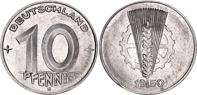 Germany - DDR 10 Pfennig 1950 E Key Date

KM# 3, Schön# 3, N# 3420; Aluminium;...