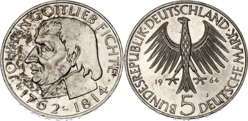 Germany - FRG 5 Deutsche Mark 1964 J

KM# 118.1, N# 10077; Silver; 150th Anniv...