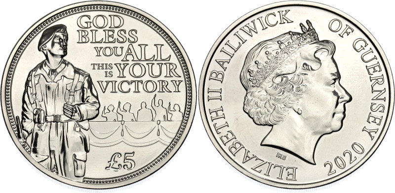 Guernsey 5 Pounds 2020

KM# 381, N# 194397; Copper-Nickel; Elizabeth II; 75th ...