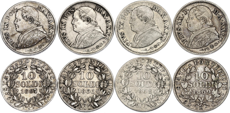 Italian States Papal States 4 x 10 Soldi 1866 - 1869 R

KM# 1376, 1386; Silver...