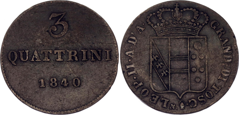 Italian States Tuscany 3 Quattrini 1840

C# 64, N# 31299; Copper; Leopold II; ...