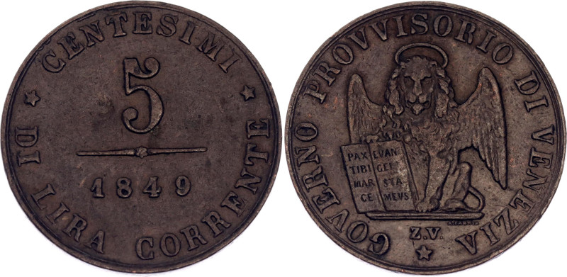 Italian States Venice 5 Centesimi 1849 ZV

KM# 809, N# 31298; Copper; XF