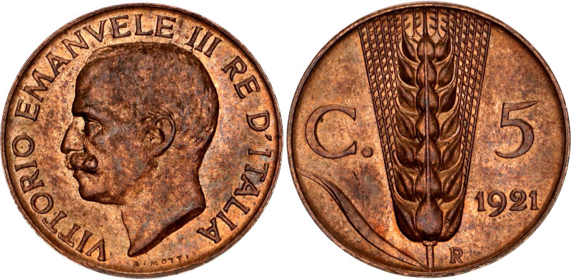 Italy 5 Centesimi 1921 R

KM# 59, N# 1277; Bronze; Vittorio Emanuele III; Rome...