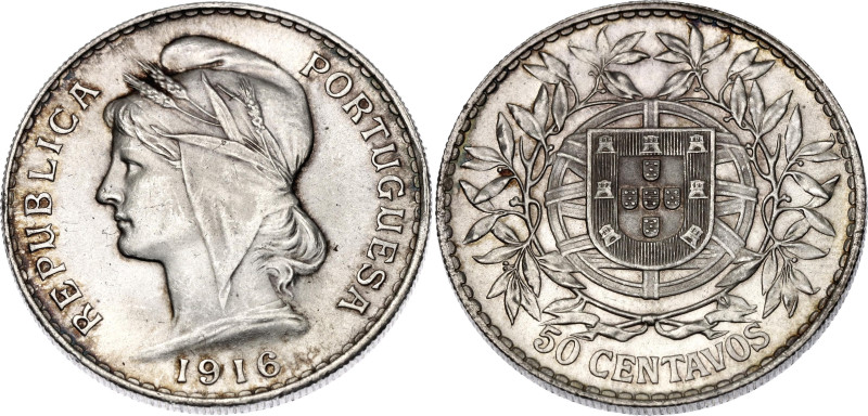 Portugal 50 Centavos 1916

KM# 561, N# 9284; Silver; UNC with full mint luster