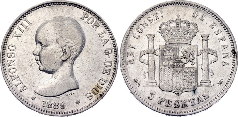 Spain 5 Pesetas 1889 (*1889) MP M

KM# 689, N# 4009; Silver; Alfonso XIII; XF