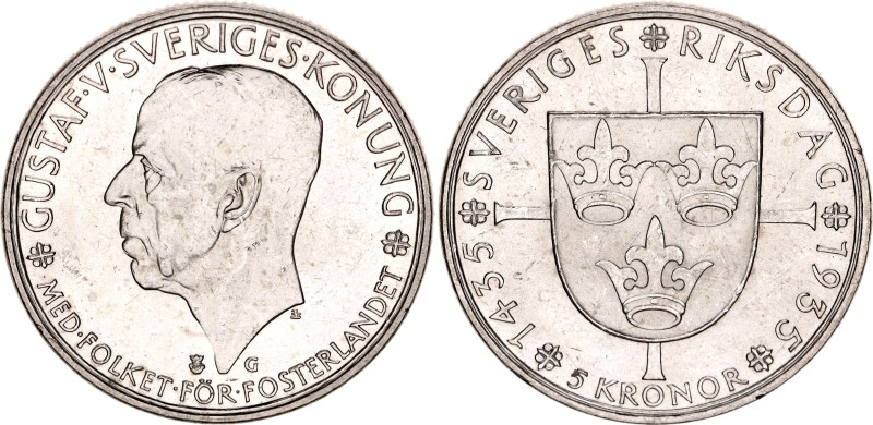 Sweden 5 Kronor 1935 G

KM# 806, N# 12993; Silver; Gustaf V; 500th Anniversary...