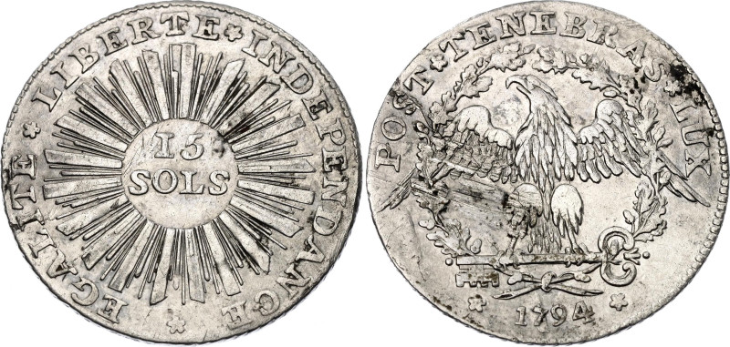 Switzerland Geneva 15 Sols 1794

KM# 97, N# 22968; Silver; Revolutionary Coina...