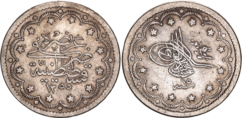 Ottoman Empire 20 Kurush 1853 AH 1255//15

KM# 676, N# 30907; Silver; Abdul Ha...