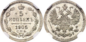 Russia 5 Kopeks 1905 СПБ АР NGC MS64
