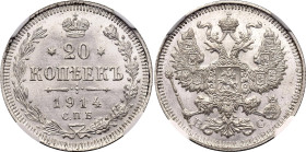 Russia 20 Kopeks 1914 СПБ ВС NGC MS67